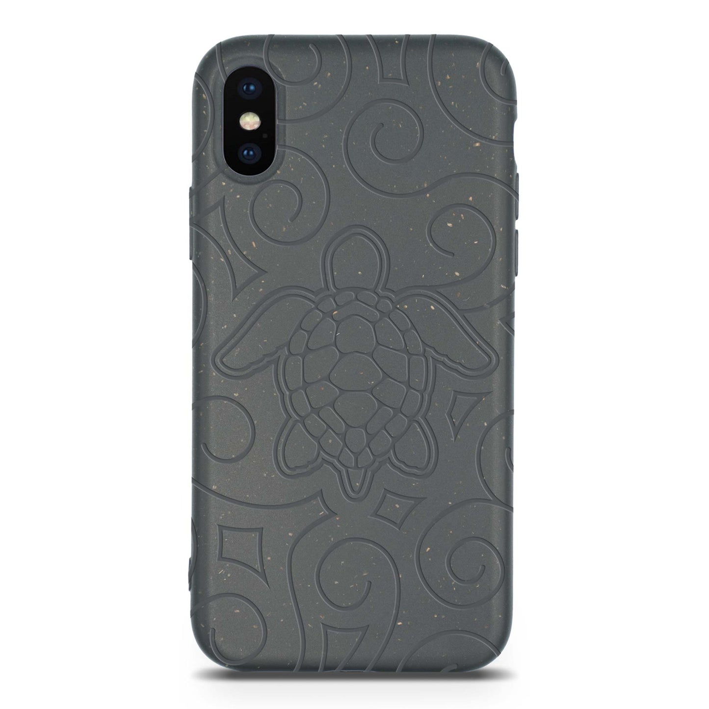 Dark gray phone case with turtle design on a white background