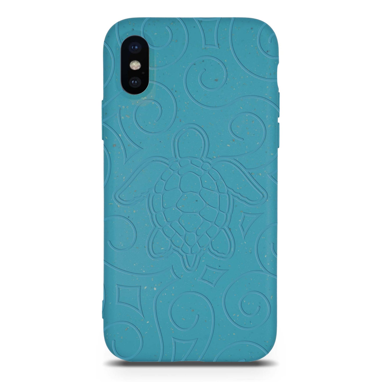 Blue phone case with turtle design on a white background