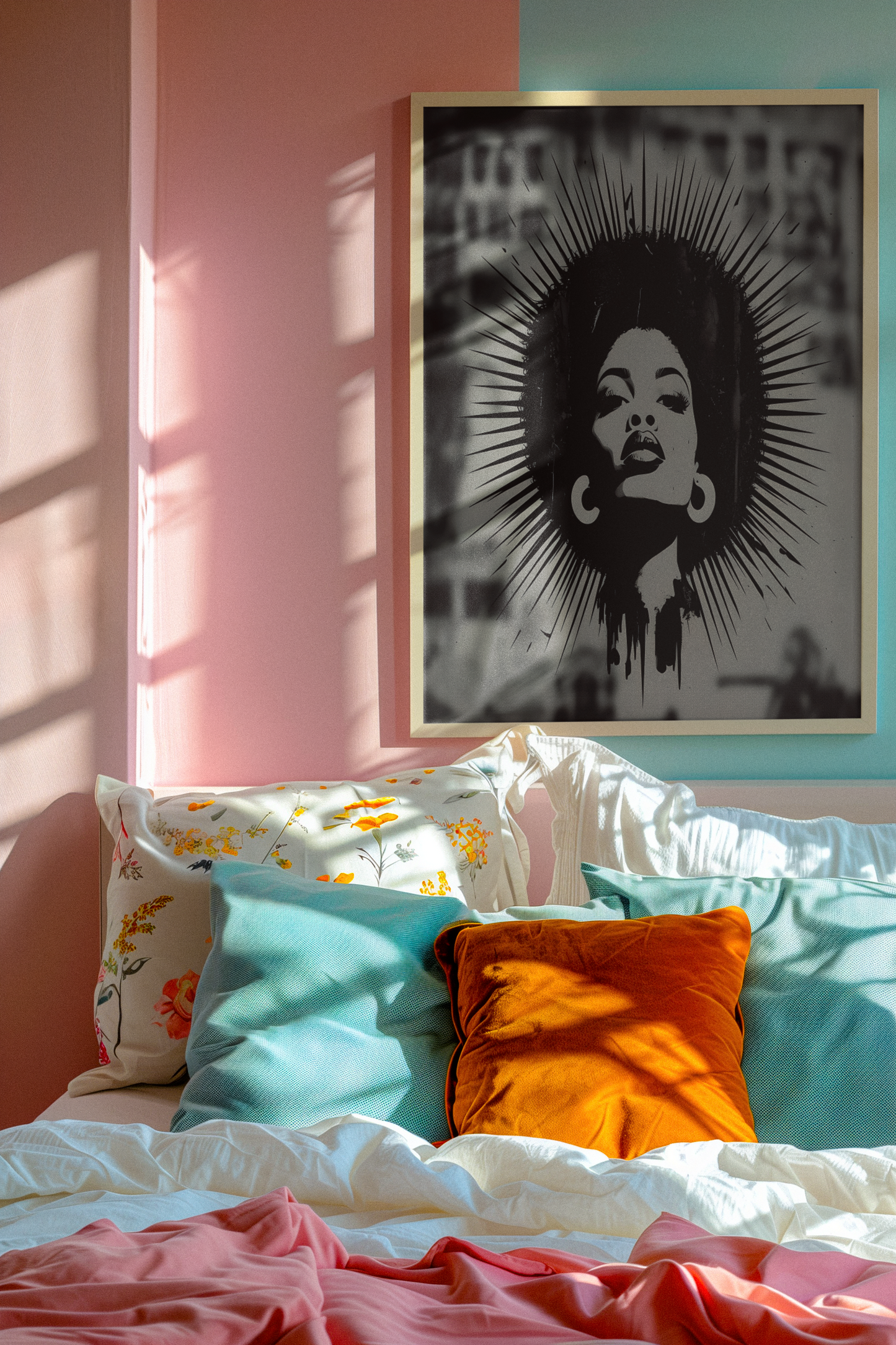 Afro Woman Silhouette Art Print – Grayscale Modern Wall Poster | Bold Feminine Decor