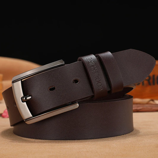 brown leather belt with metal buckle for jeans or formal wear