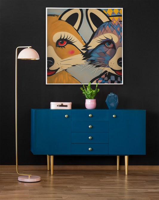 Stylized Raccoons Canvas Print – Abstract Expressionist Canvas Wall Art