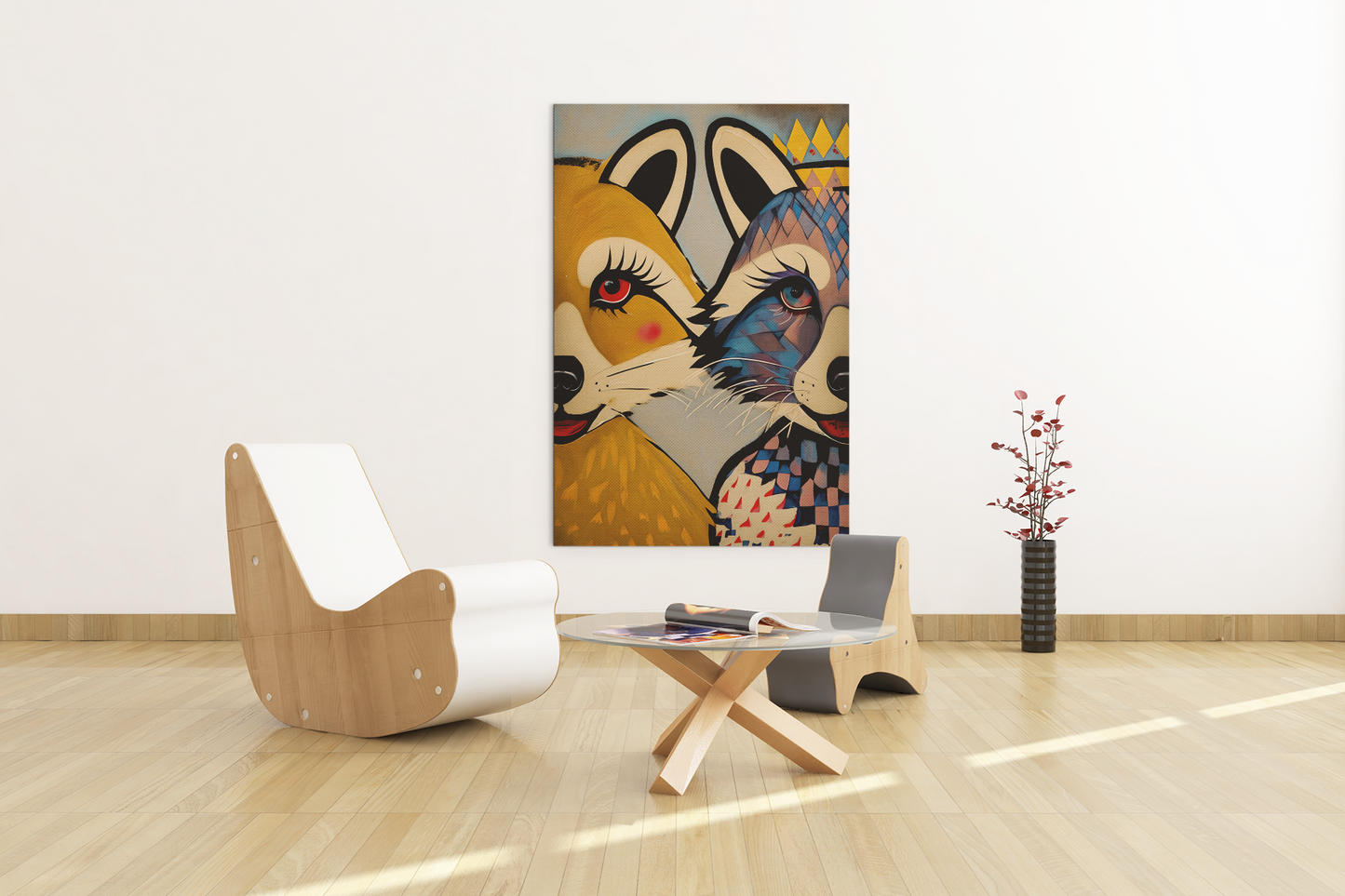 Stylized Raccoons Canvas Print – Abstract Expressionist Canvas Wall Art