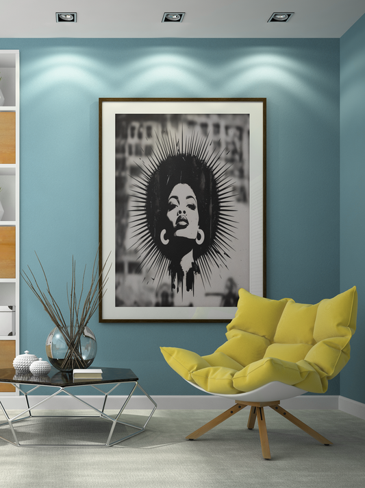 Afro Woman Silhouette Art Print – Grayscale Modern Wall Poster | Bold Feminine Decor