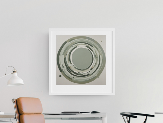 Sage Green Circular Abstract Framed Poster – Minimalist Geometric Wall Art