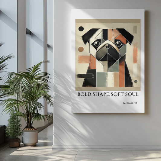 Modern Abstract Pug Poster – Geometric Dog Wall Art | “Bold Shape, Soft Soul”