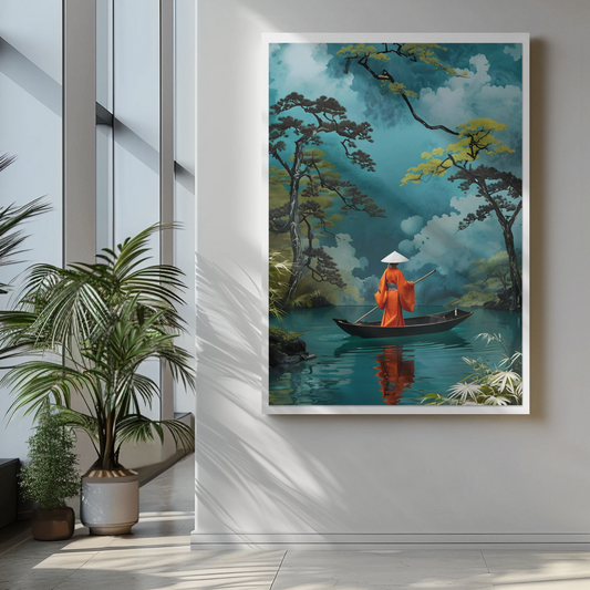 Serene Kimono Art Print – Traditional Japanese Poster | Turquoise Water Design