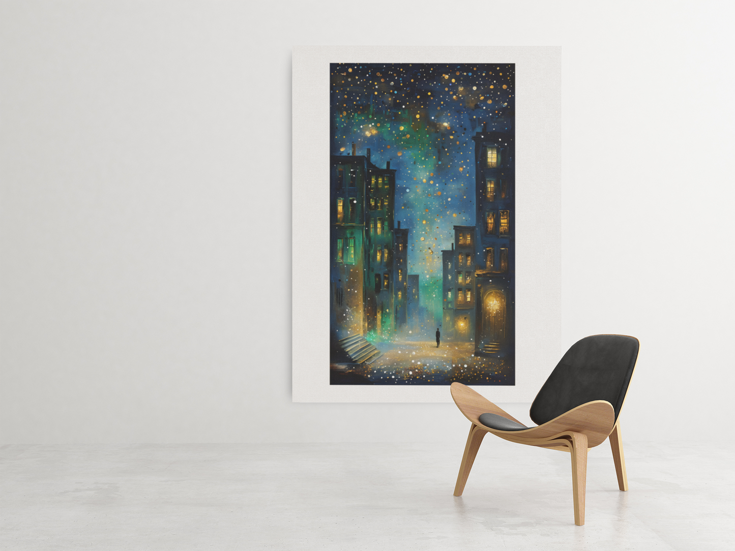 Surreal Urban Night Scene Poster - Vibrant Reflection - Black Framed Art Ready to Hang