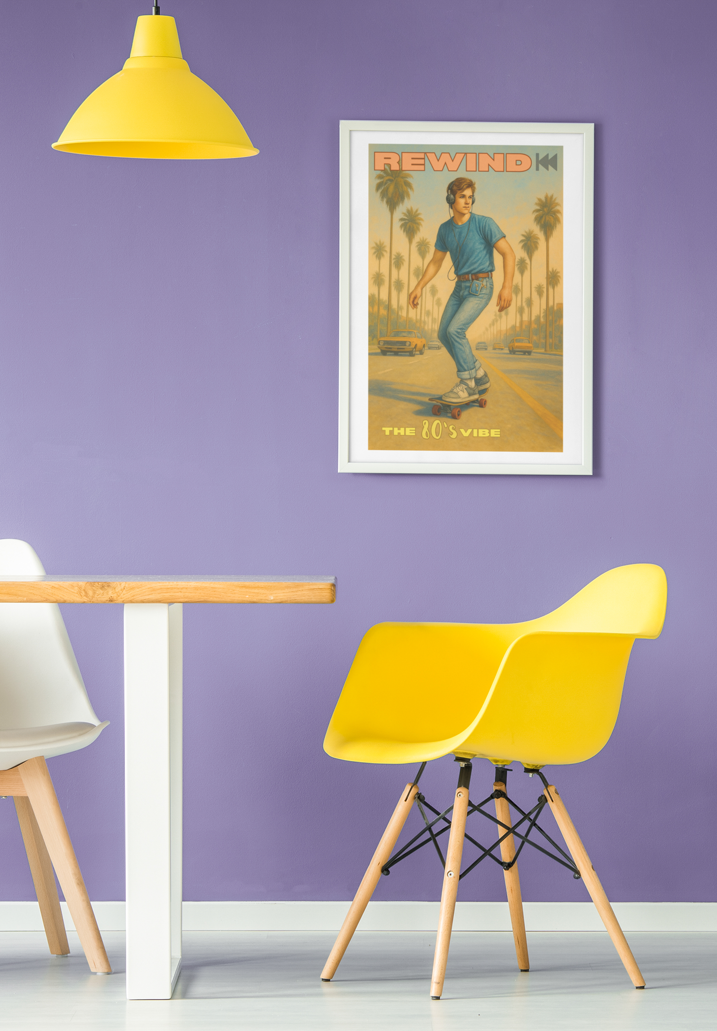 Retro 80's Vibe Poster – Skateboarder with Walkman | Vintage Wall Art