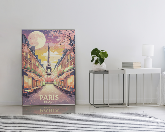 Paris Street Scene Wall Art - Eiffel Tower Sunset Print | Vibrant Parisian Cityscape Poster | Travel & Home Decor Gift