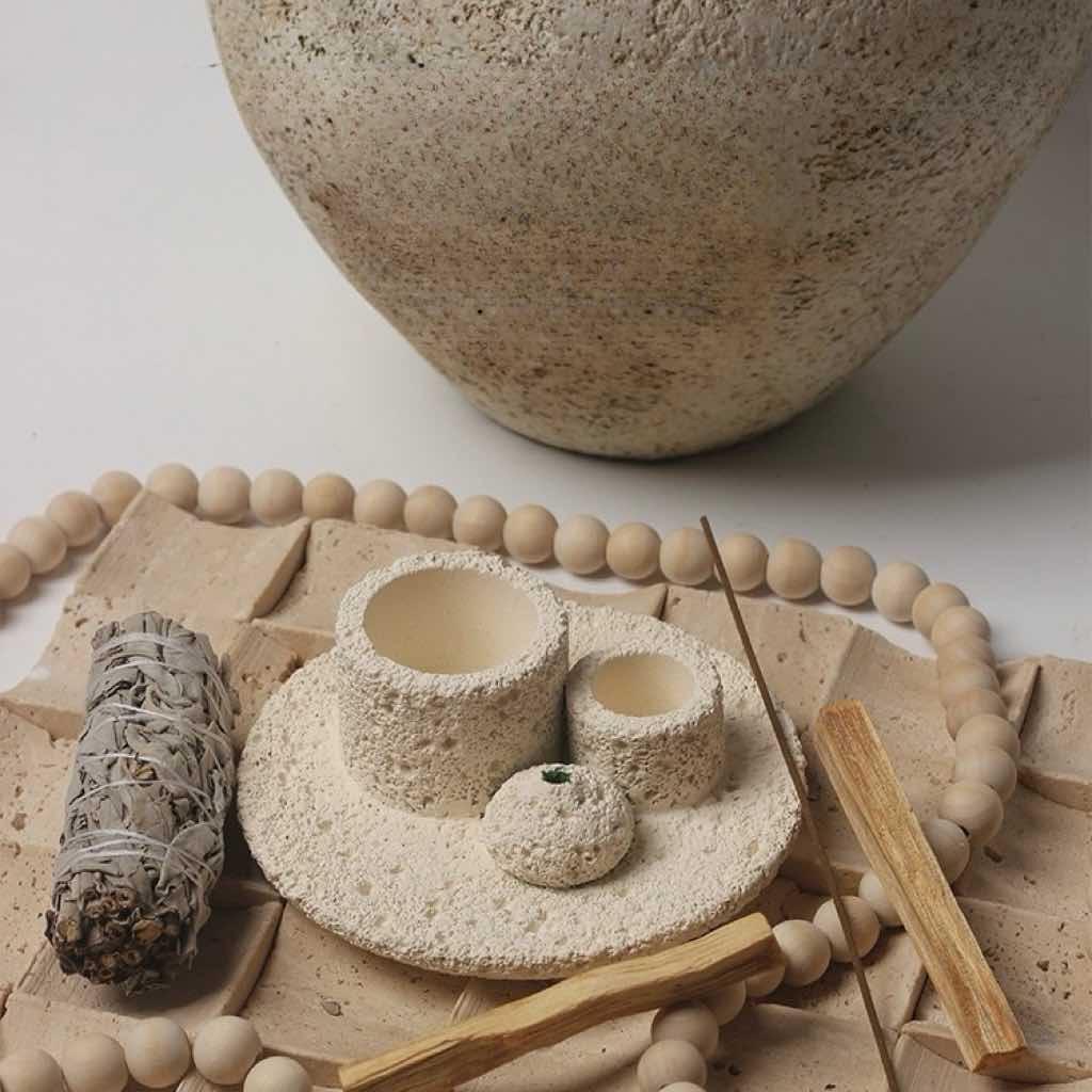 Handmade Retro Ceramic Candle Holder. Unique Design with Ring-Shape Handles, Perfect for Home Decor