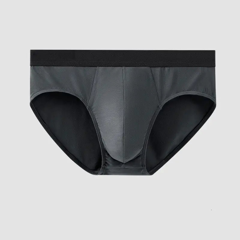 Gray men's underwear with black waistband on a light gray background