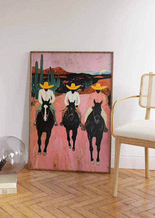Southwestern Cowboys Print – Colorful Abstract Western Horse Painting on Canvas Paper
