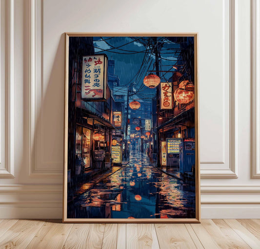 Modern Tokyo night street wall art – unframed urban cityscape poster for home décor