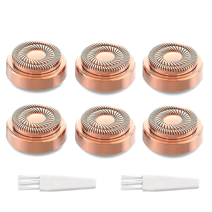 Set of six copper-colored circular components with white tools on a white background