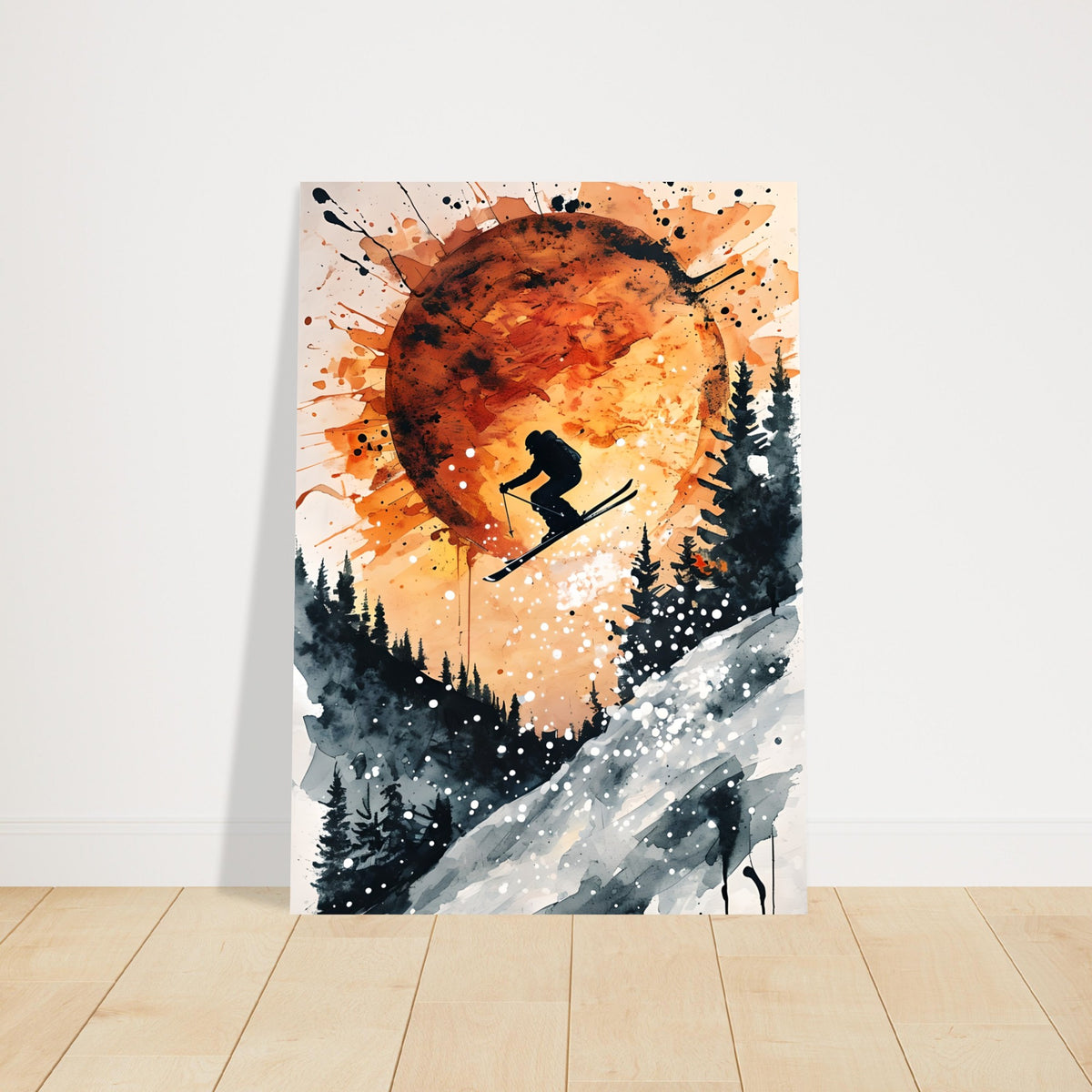 Sunset Ski Jump Poster - Abstract Winter Sports Wall Art