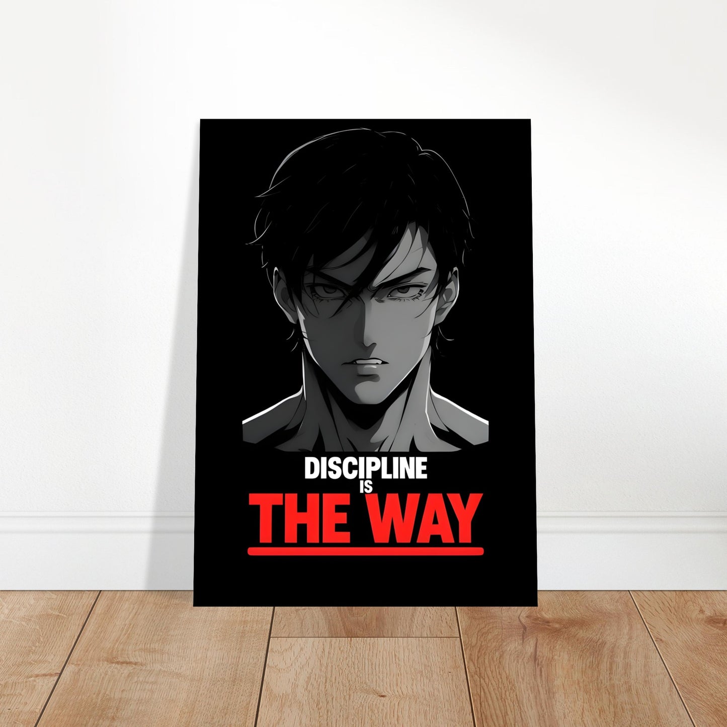 Poster with an anime-style character and text 'Discipline is the Way' on a black background.