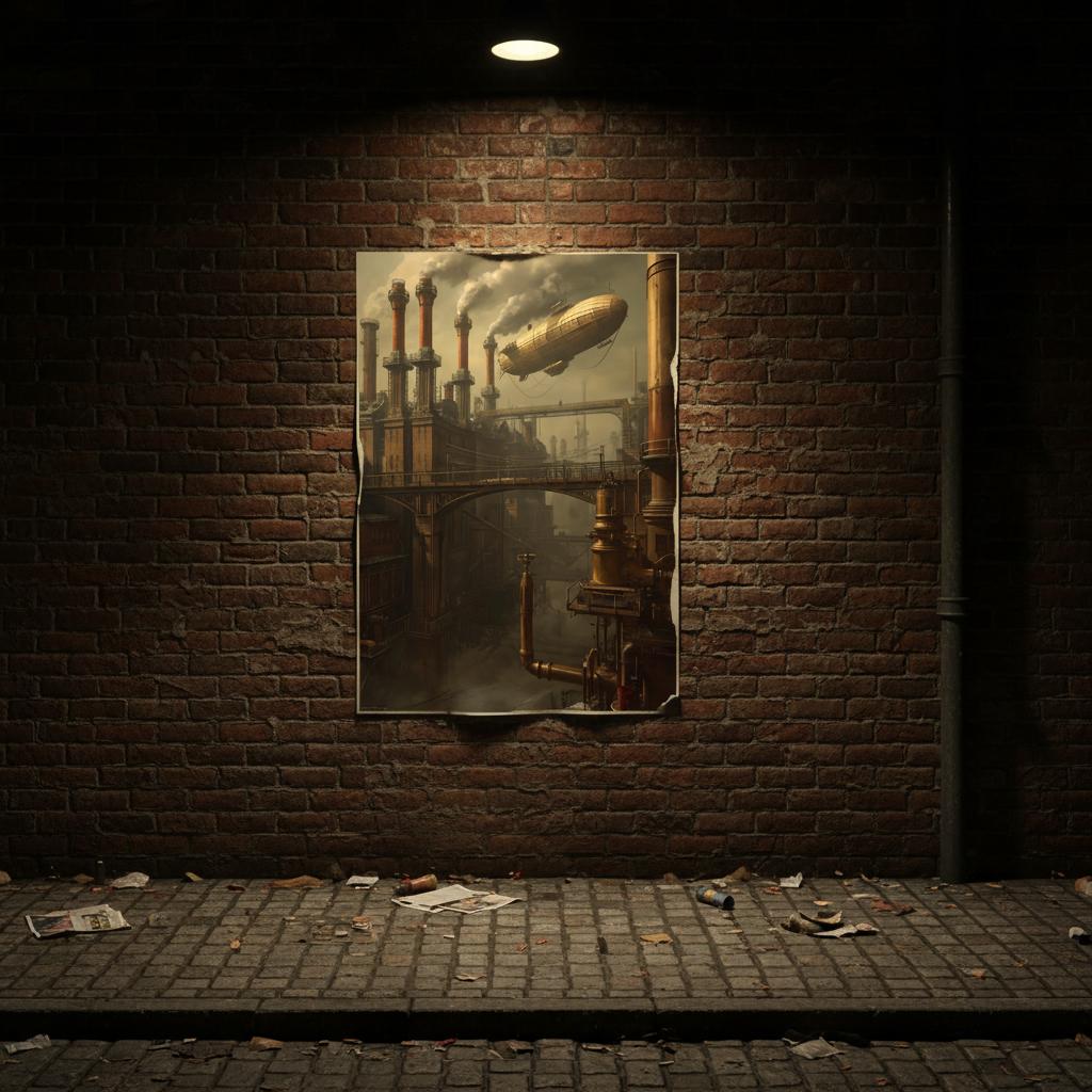 Steampunk Industrial Cityscape Poster – Vintage Wall Art with Cinematic Flair