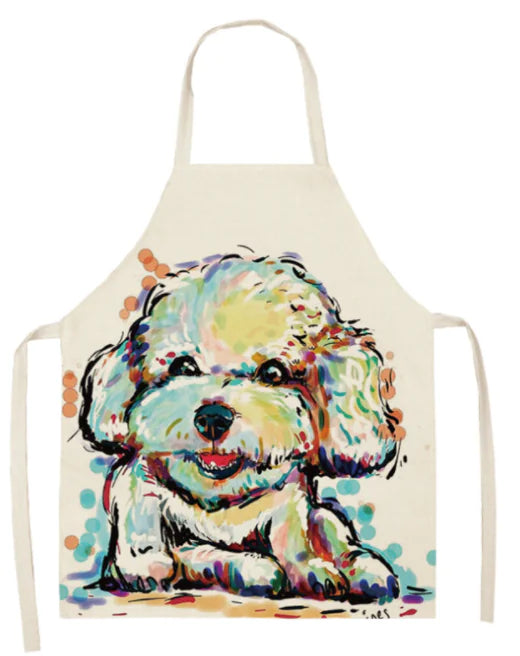 Colorful apron with a dog design on a white background