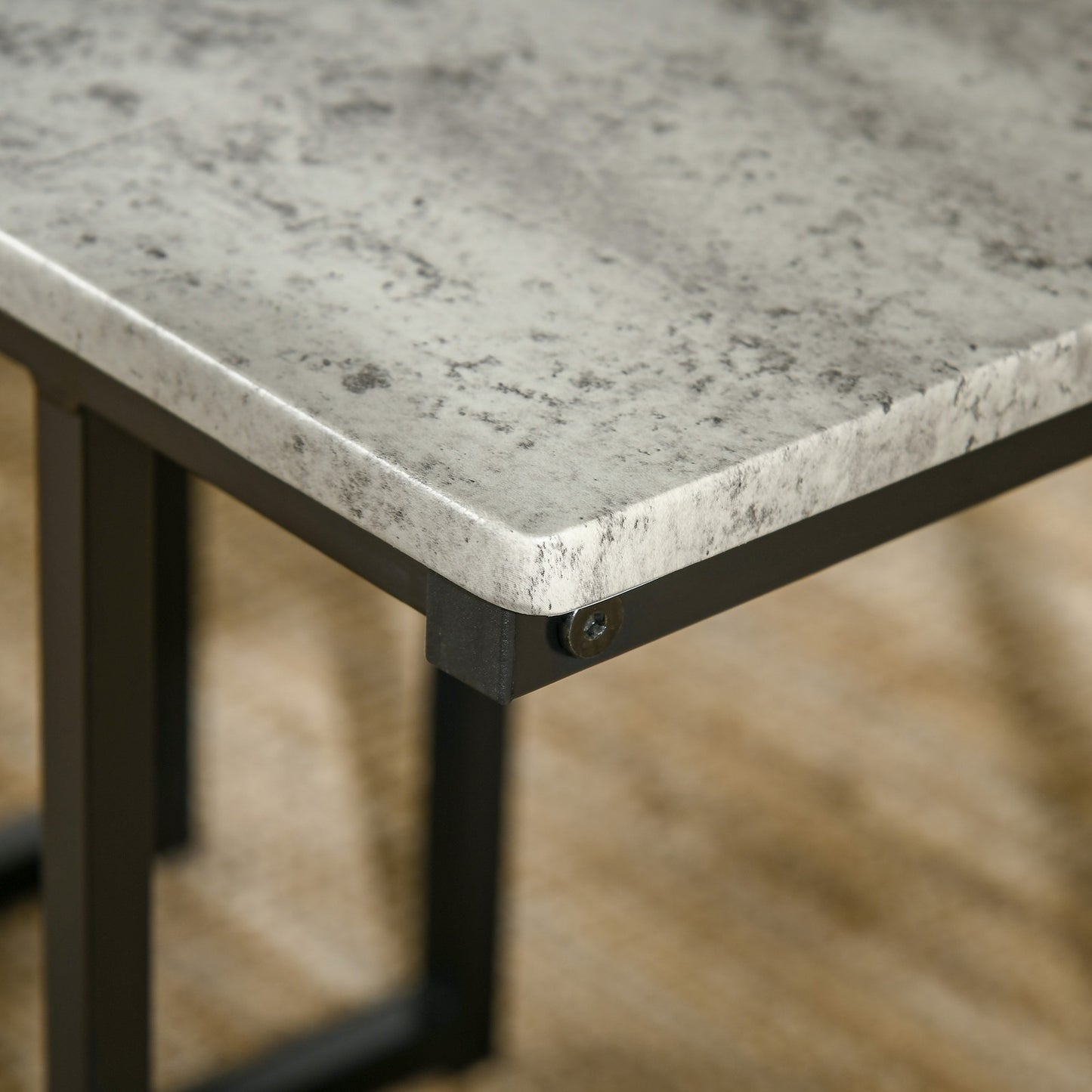 Dining Table Set, Concrete Effect Kitchen Table and Chairs for 4 People, Grey