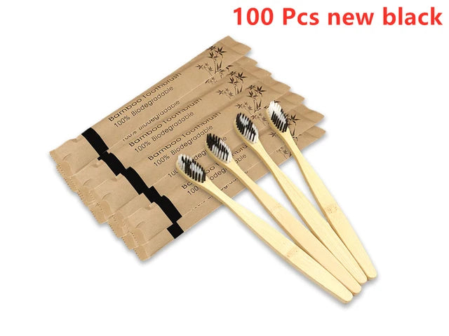 eco bamboo toothbrush set biodegradable soft bristle 10pcs
