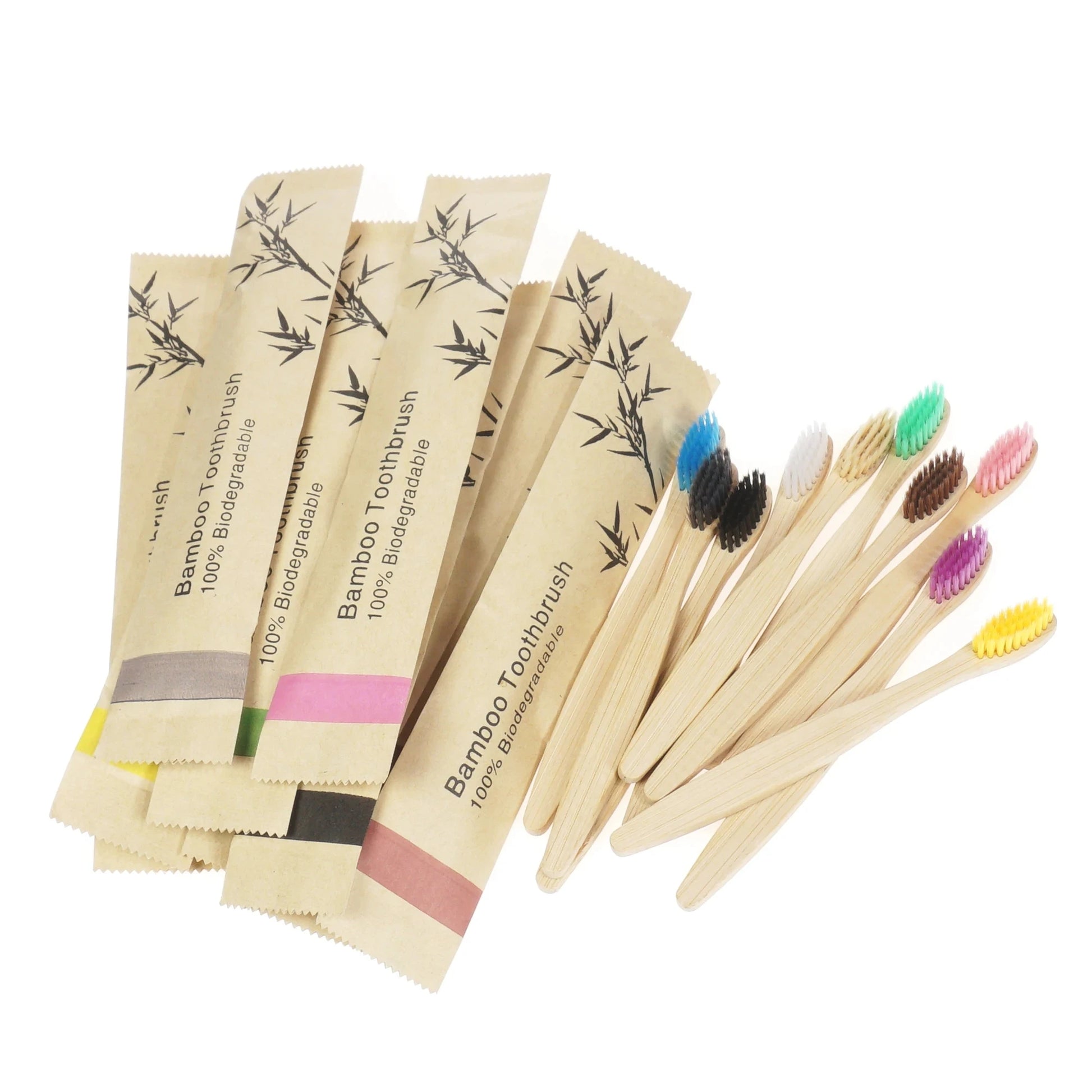 eco bamboo toothbrush set biodegradable soft bristle 10pcs