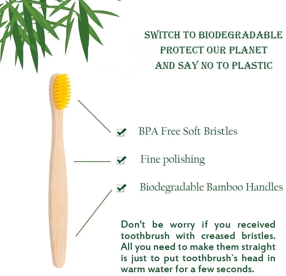 eco bamboo toothbrush set biodegradable soft bristle 10pcs
