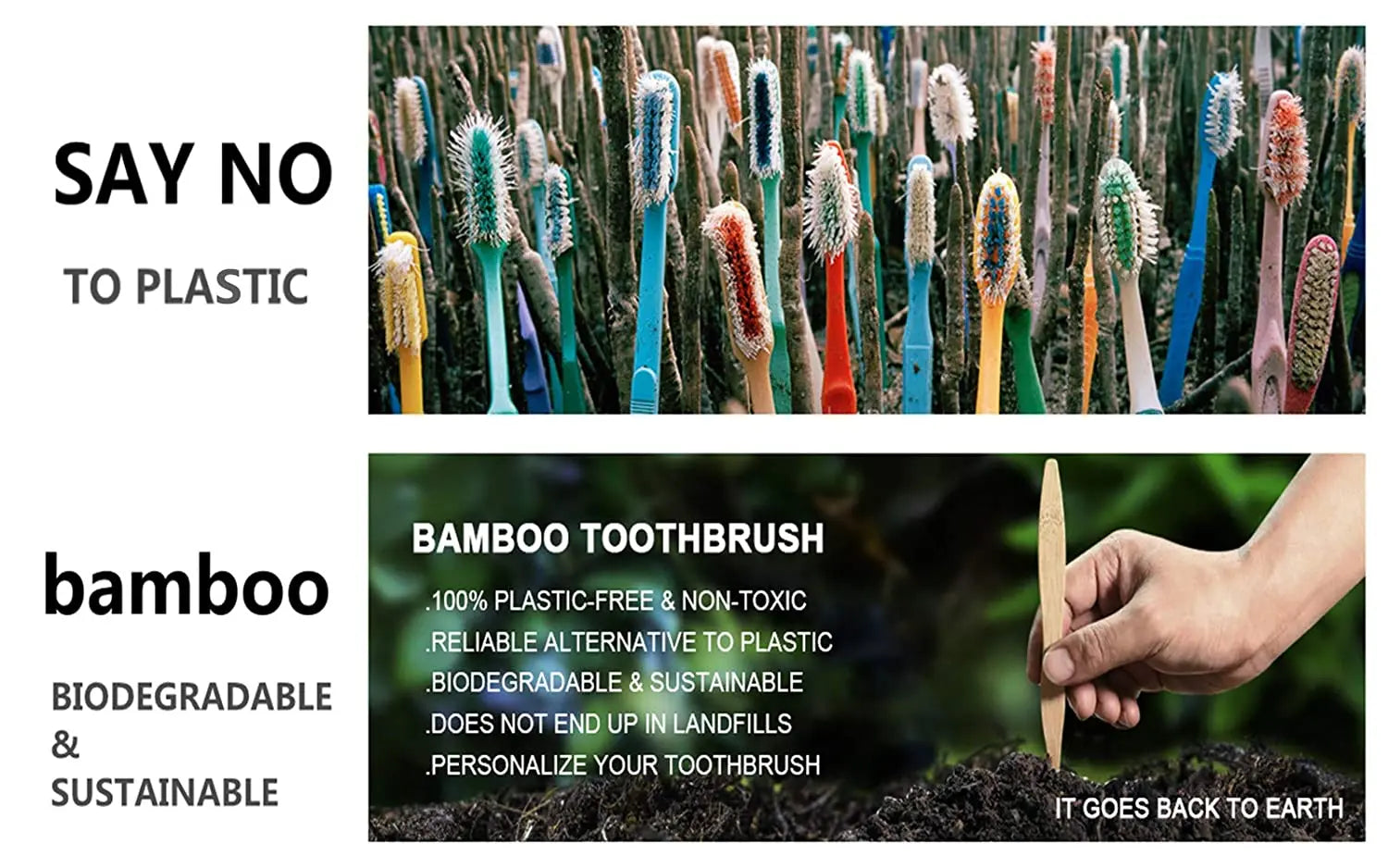 eco bamboo toothbrush set biodegradable soft bristle 10pcs