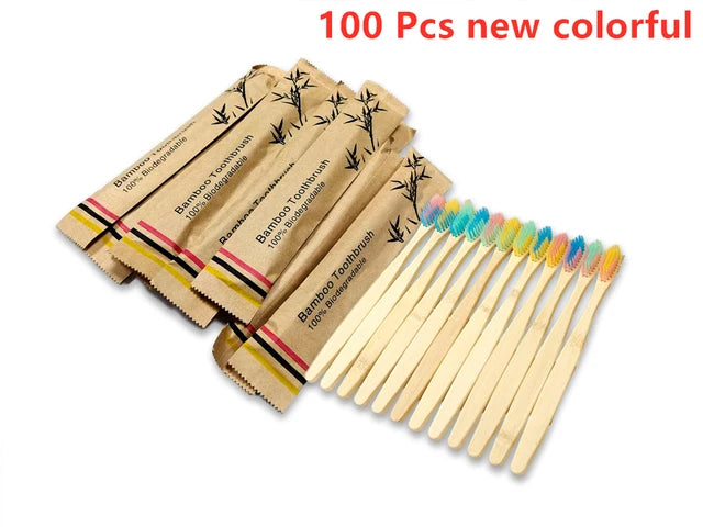 eco bamboo toothbrush set biodegradable soft bristle 10pcs