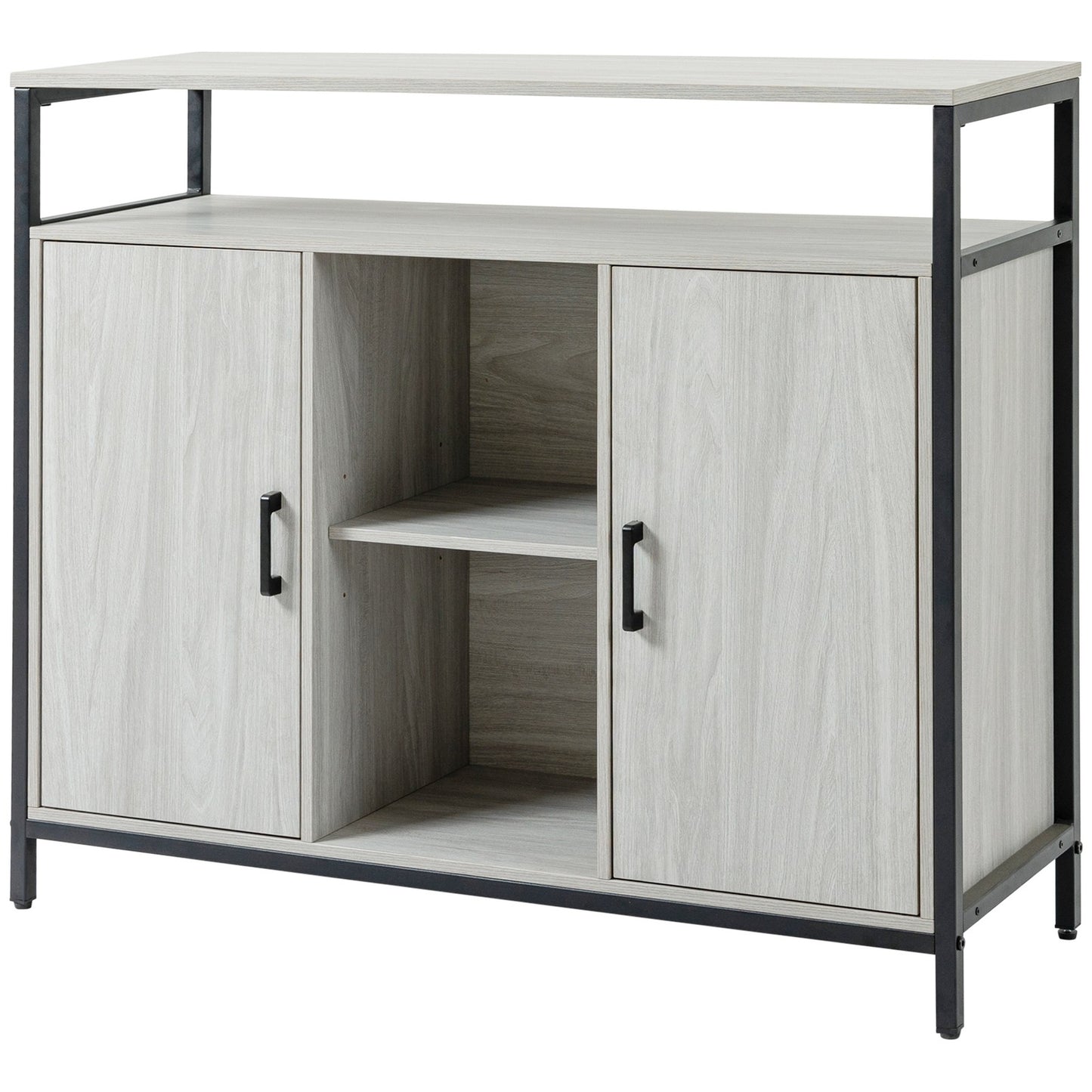 Modern Sideboard, Storage Cabinet with Adjustable Shelves Steel Frame Light Grey
