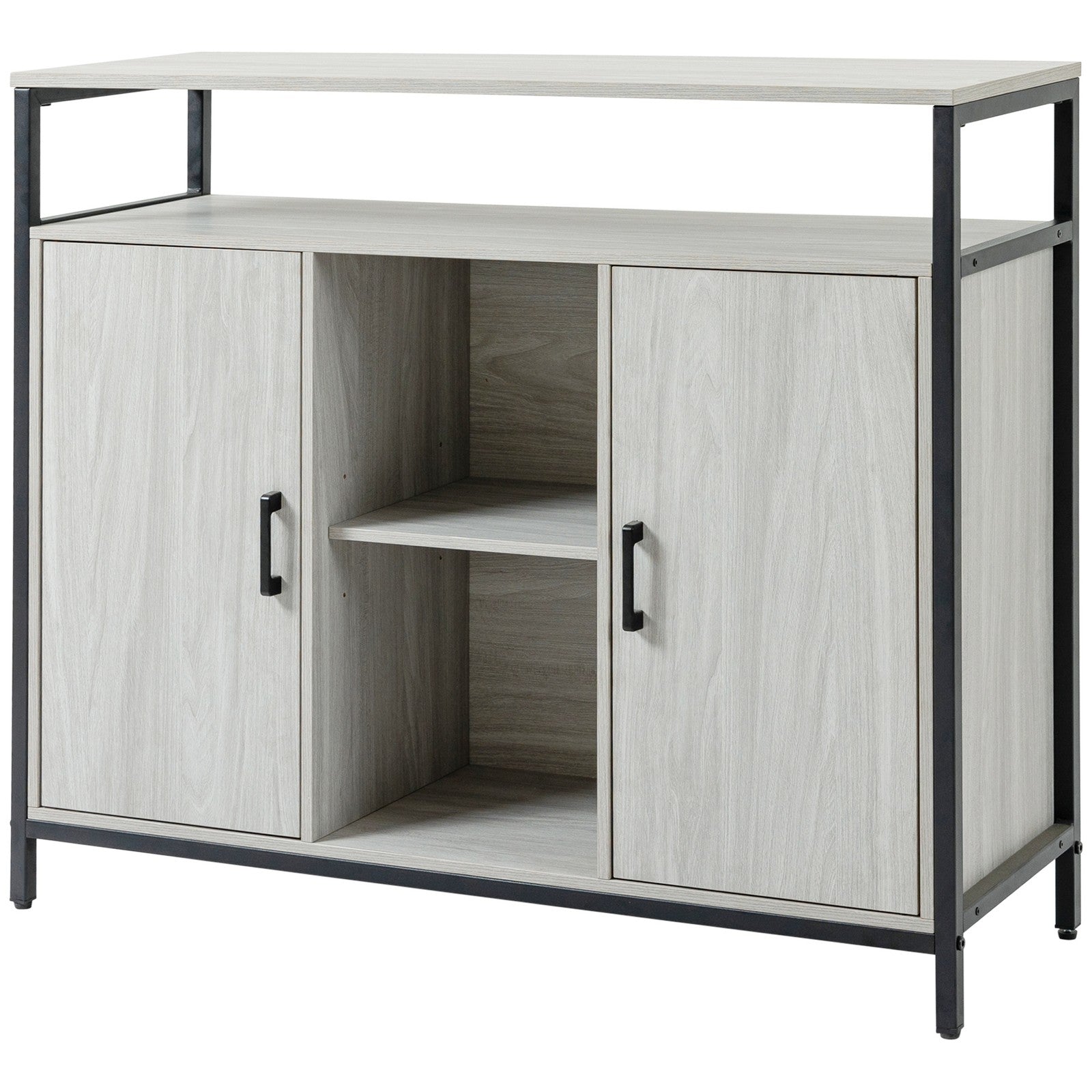 Modern Sideboard, Storage Cabinet with Adjustable Shelves Steel Frame Light Grey