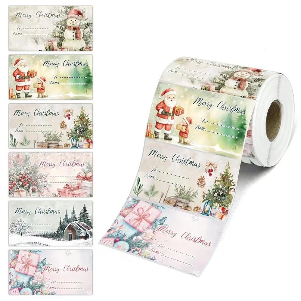 Roll of Christmas-themed stationery with Santa Claus and winter scenes.