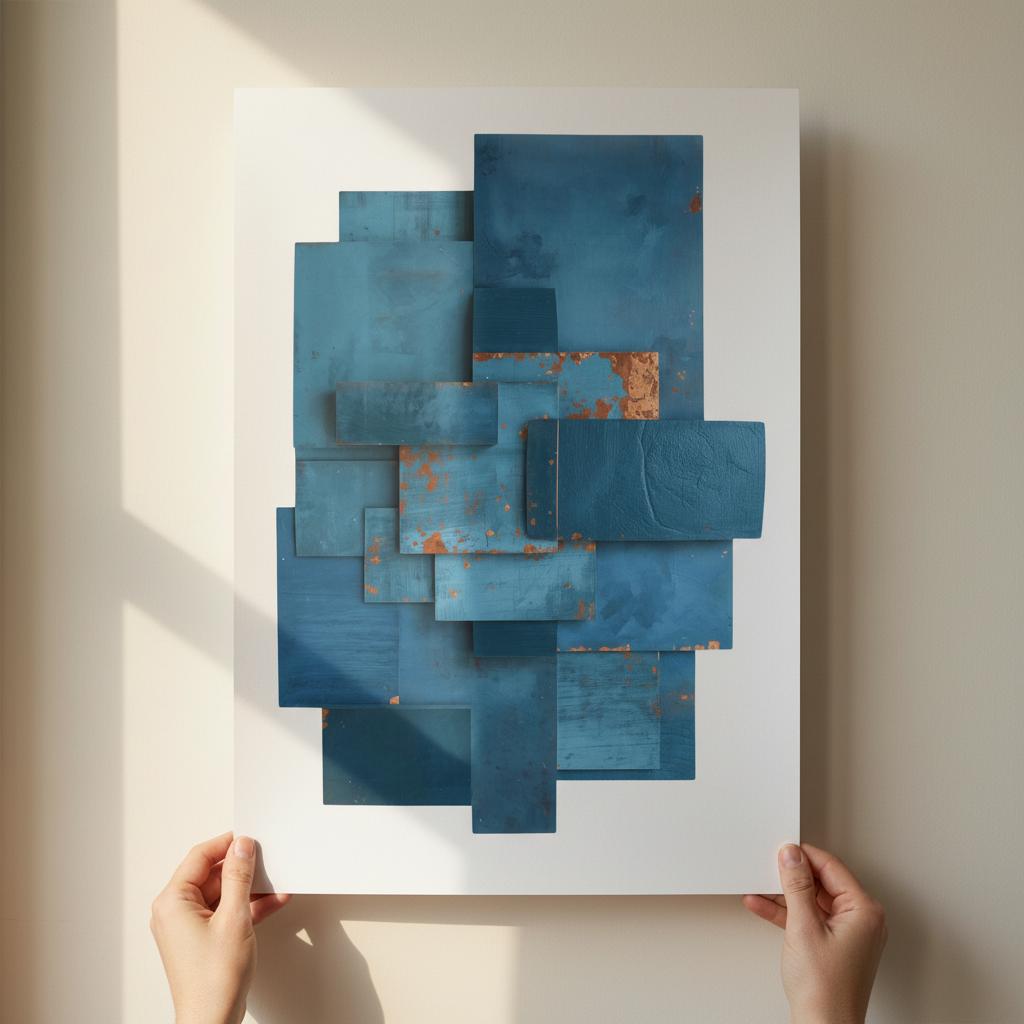 Modern Abstract Block Artwork Poster – Blue Patina & Muted Teal Design