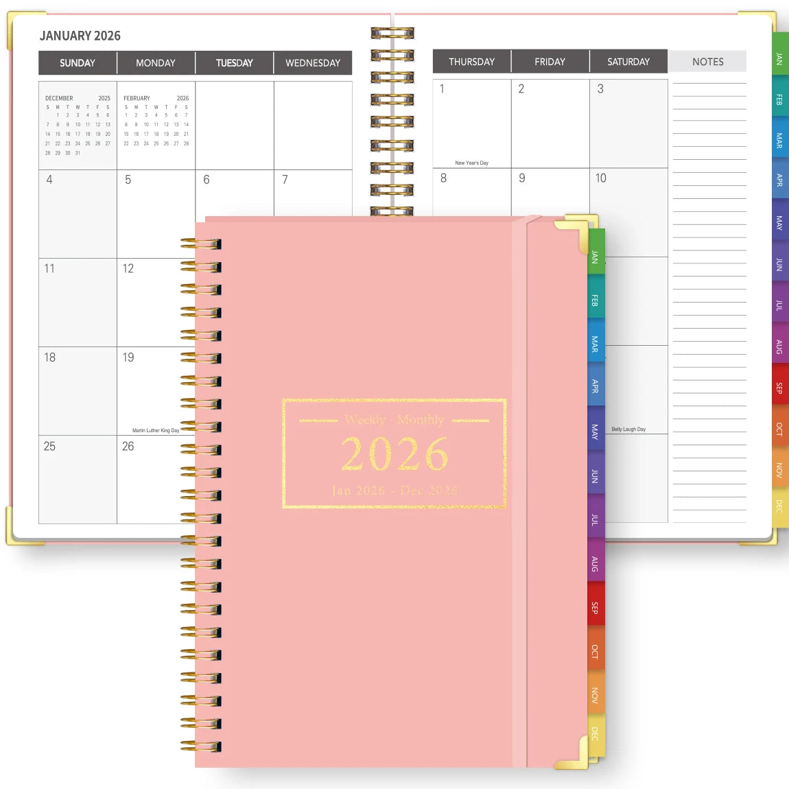 Compact A5 2026 planner for time management and goal setting, spiral bound organiser with monthly and weekly layout
