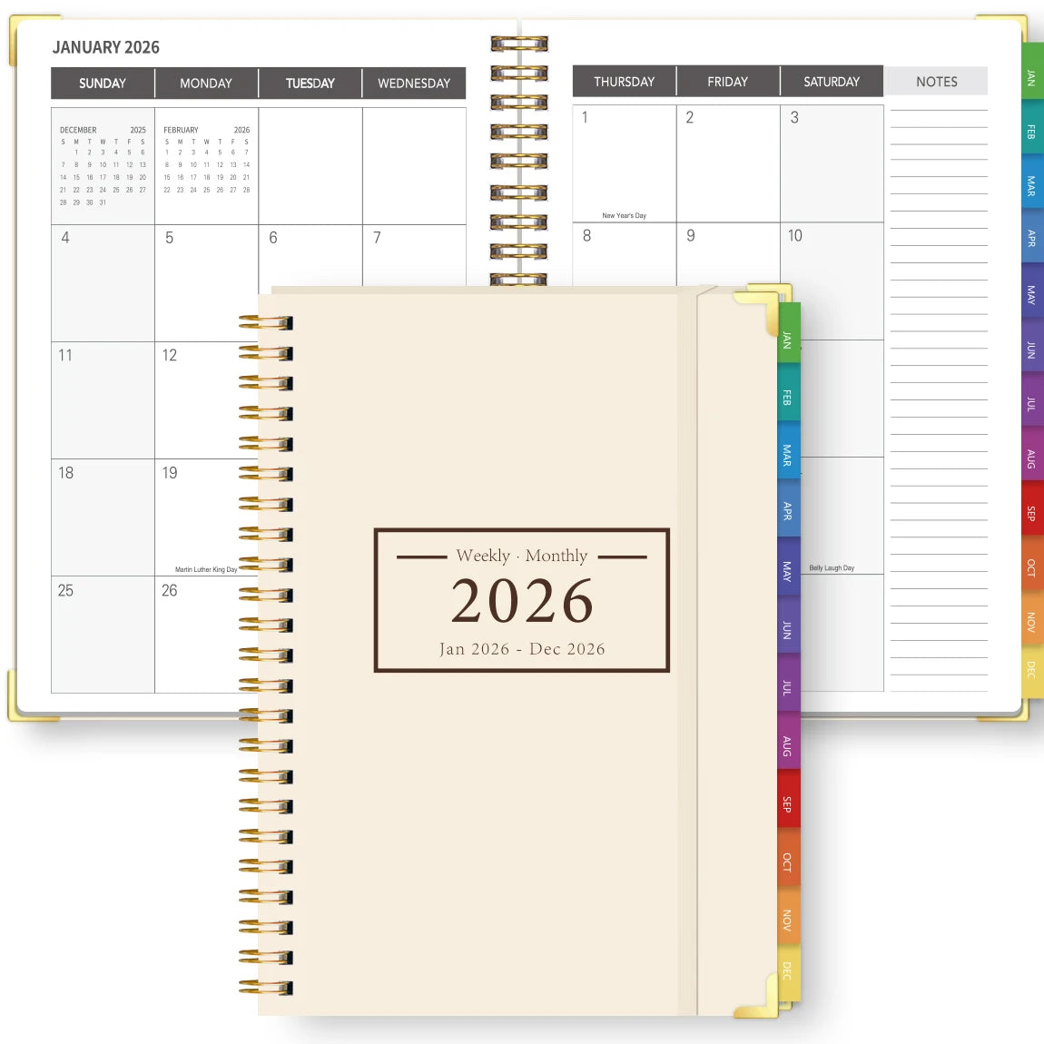 2026 weekly monthly planner with section tabs and goal planning pages, stationery gift for work or school