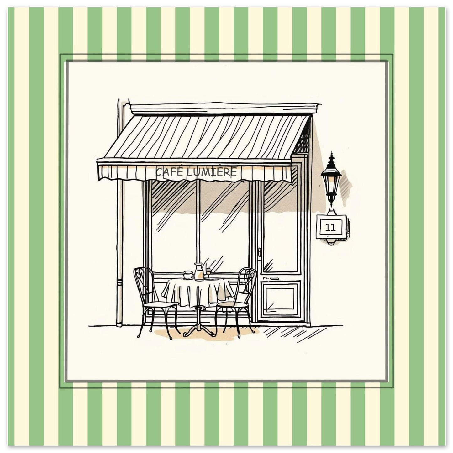Lifestyle mockup of Café Lumière Paris art print displayed in modern neutral interior