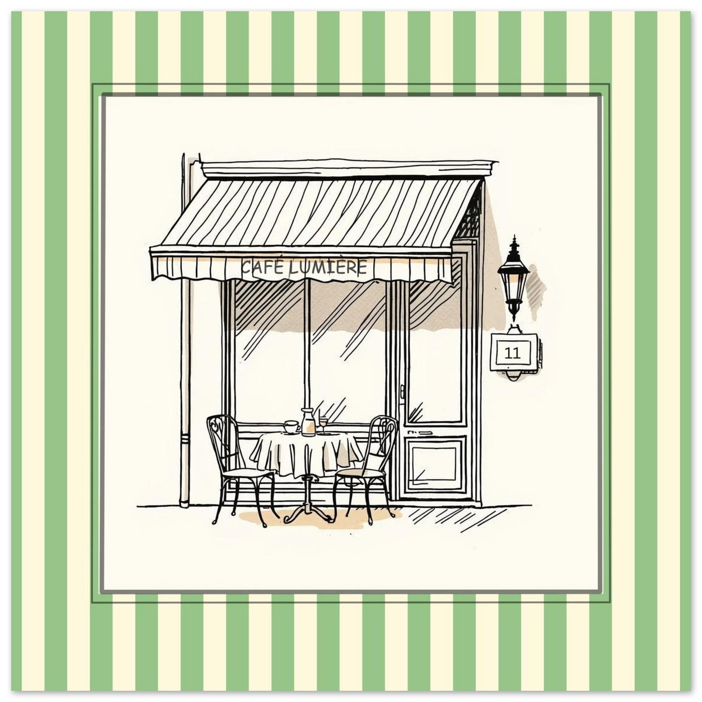 Lifestyle mockup of Café Lumière Paris art print displayed in modern neutral interior