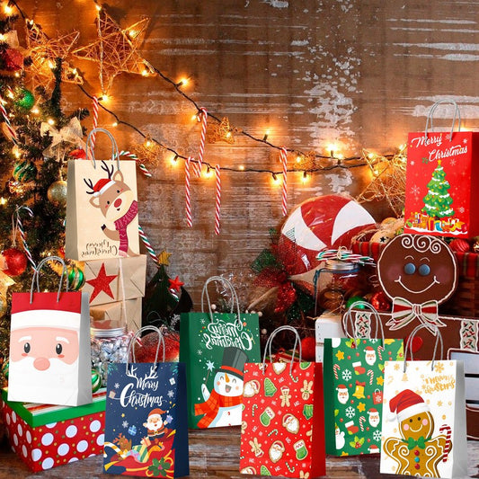 24 Christmas Gift Bags with Handles Kids Novelty Present Paper Party Loot Bag