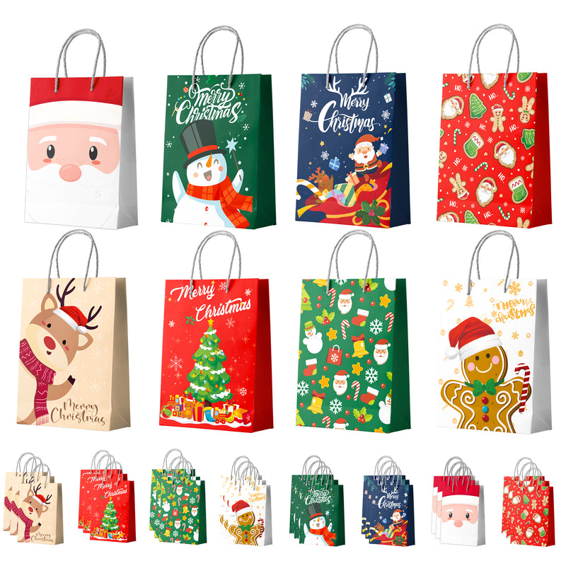24 Christmas Gift Bags with Handles Kids Novelty Present Paper Party Loot Bag