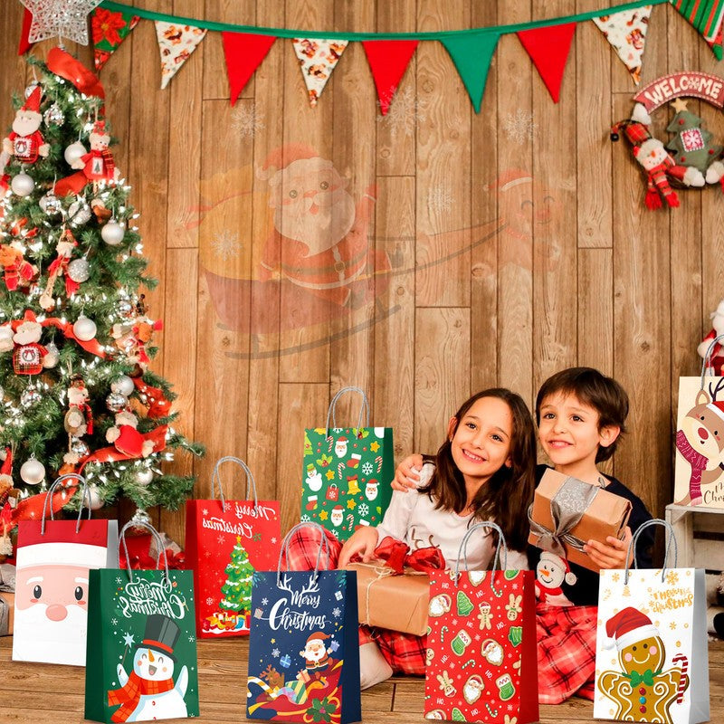 24 Christmas Gift Bags with Handles Kids Novelty Present Paper Party Loot Bag