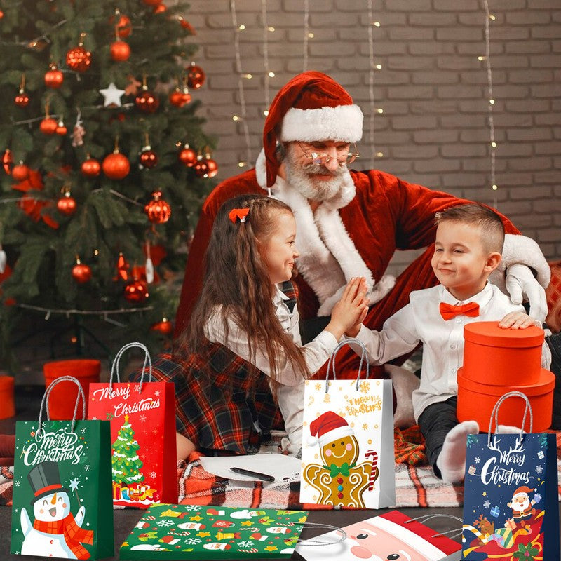 24 Christmas Gift Bags with Handles Kids Novelty Present Paper Party Loot Bag