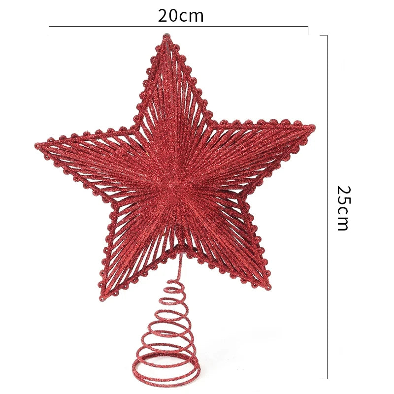 Red star-shaped Christmas tree topper with measurements on a white background