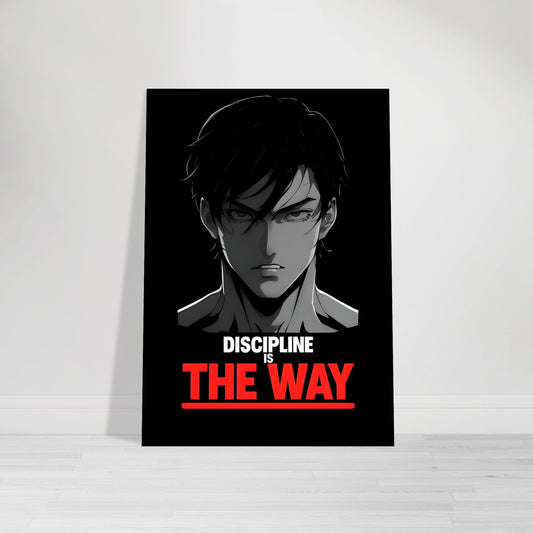 Poster with an anime-style character and motivational quote on a black background