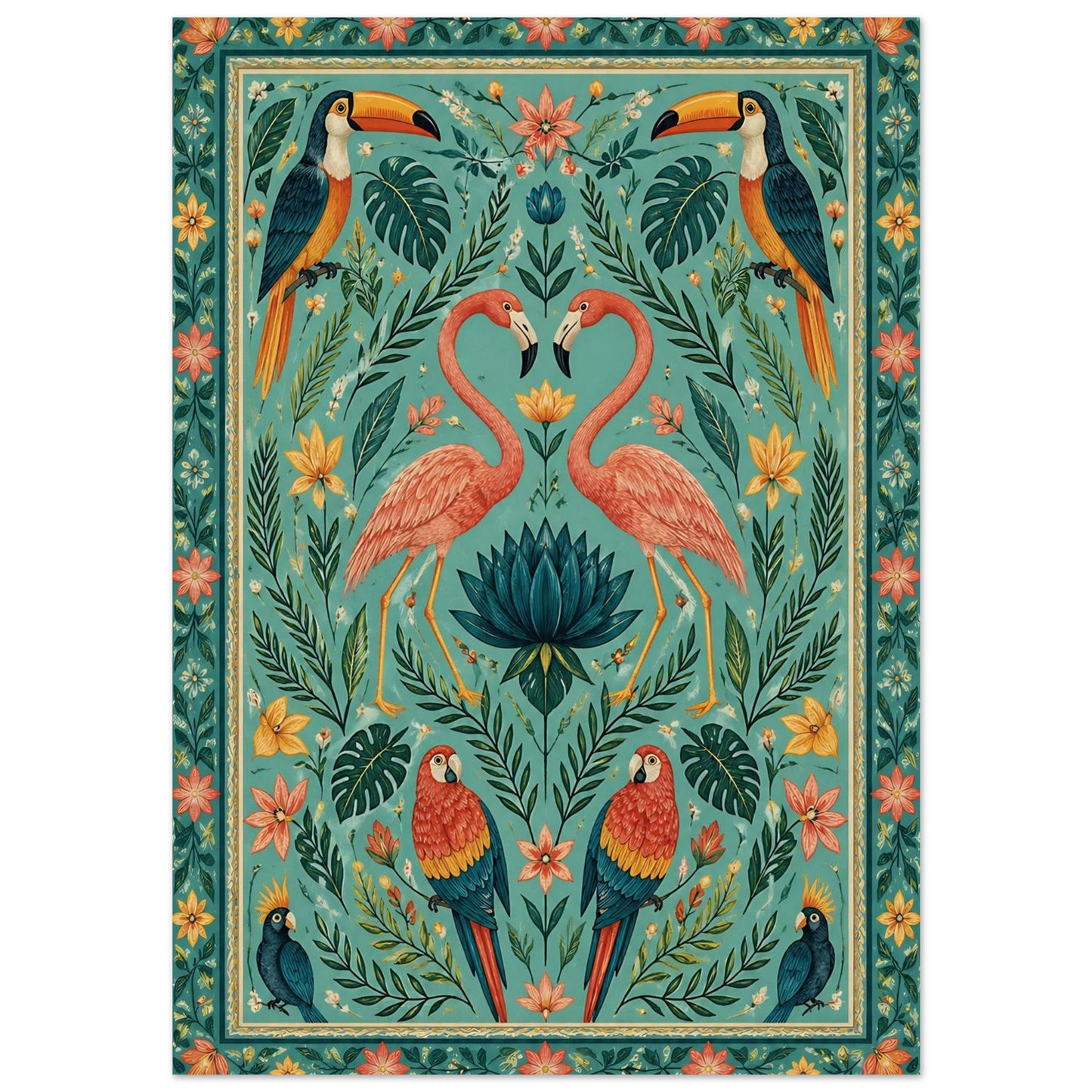 Flamingo and toucan folk art print