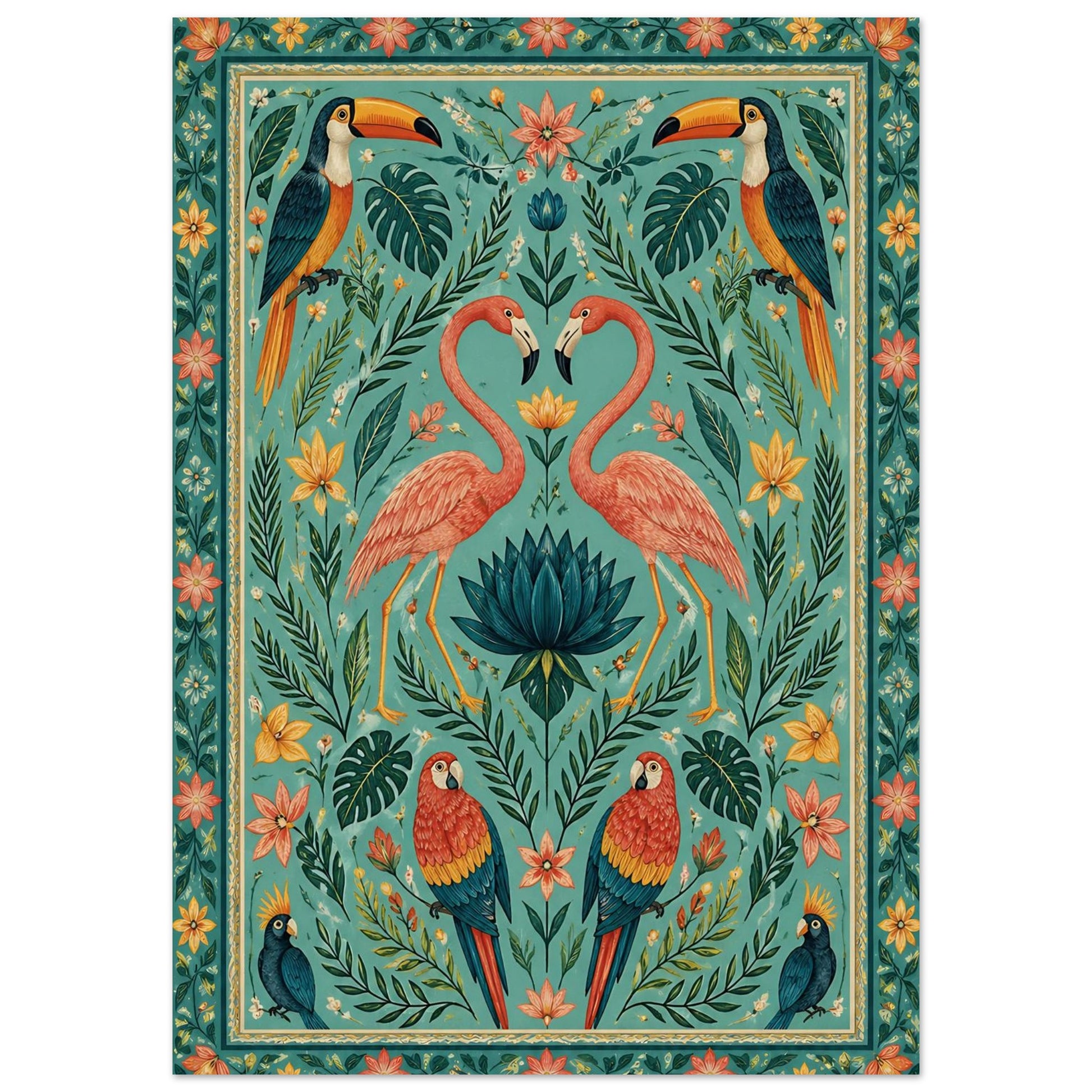 Flamingo and toucan folk art print