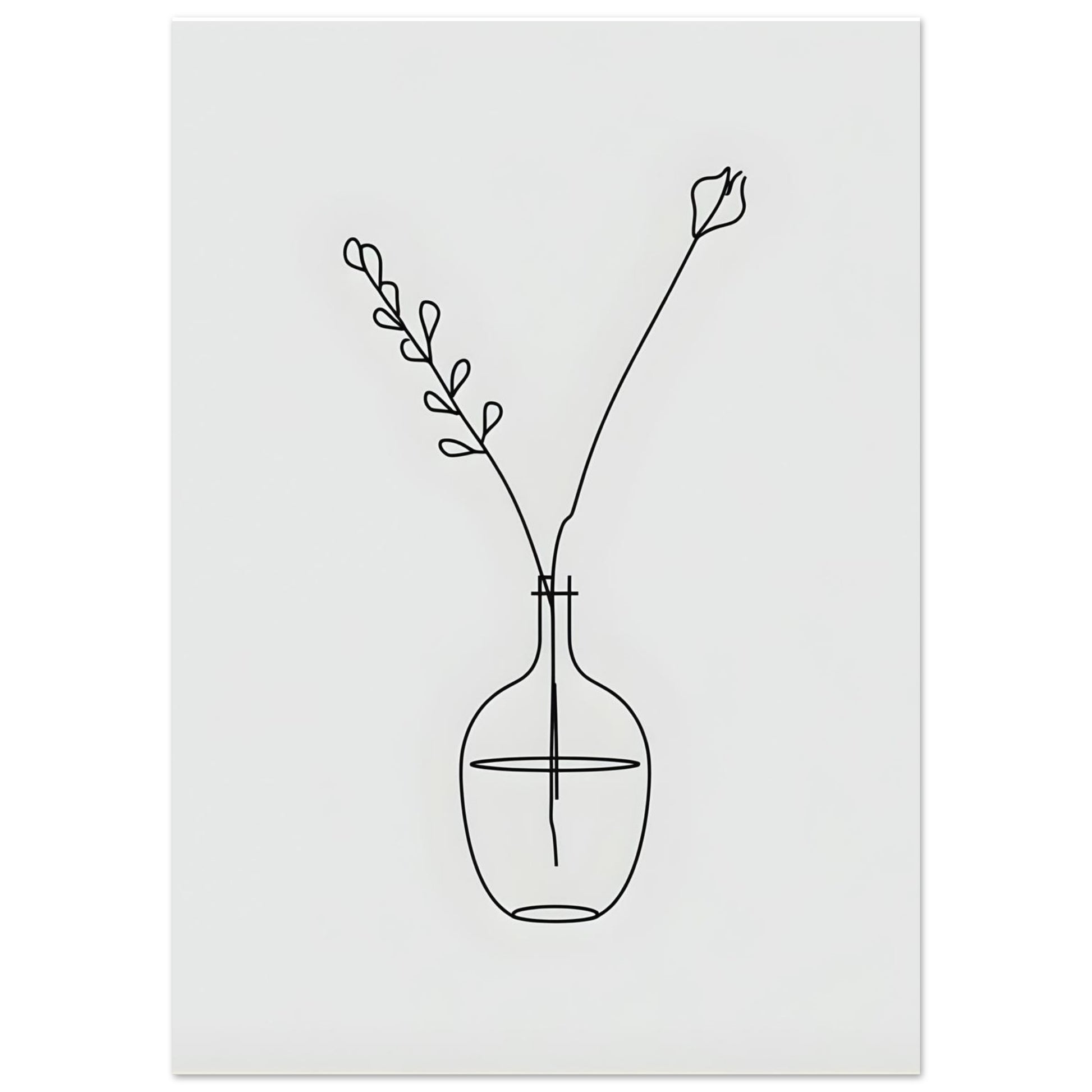 Minimalist line art of a vase with a branch on a white background