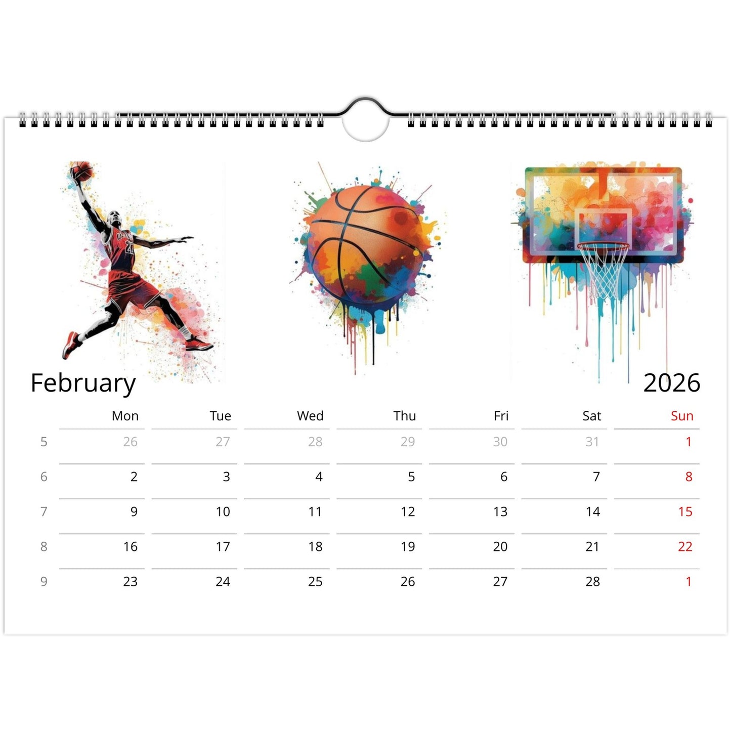 Abstract Sports Calendar 2026 -  12 Month Wall Calendar - Unique Gift for Sports Lovers