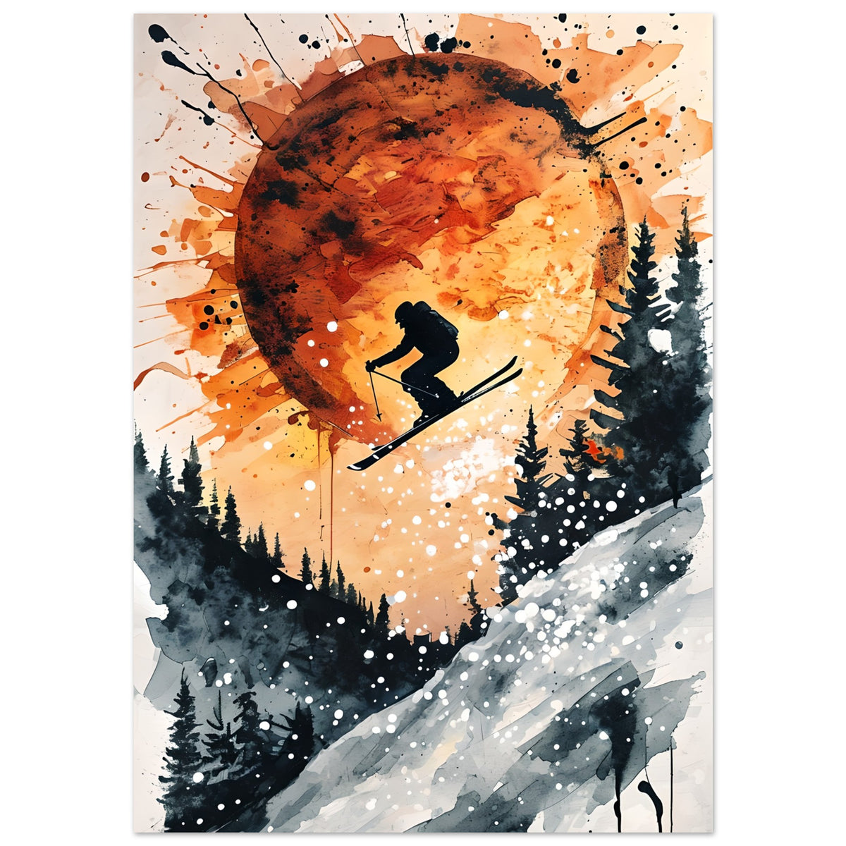 Sunset Ski Jump Poster - Abstract Winter Sports Wall Art