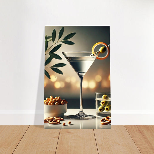 Stylish bar wall art featuring a martini glass with cocktail snacks â€“ modern kitchen or lounge decor print