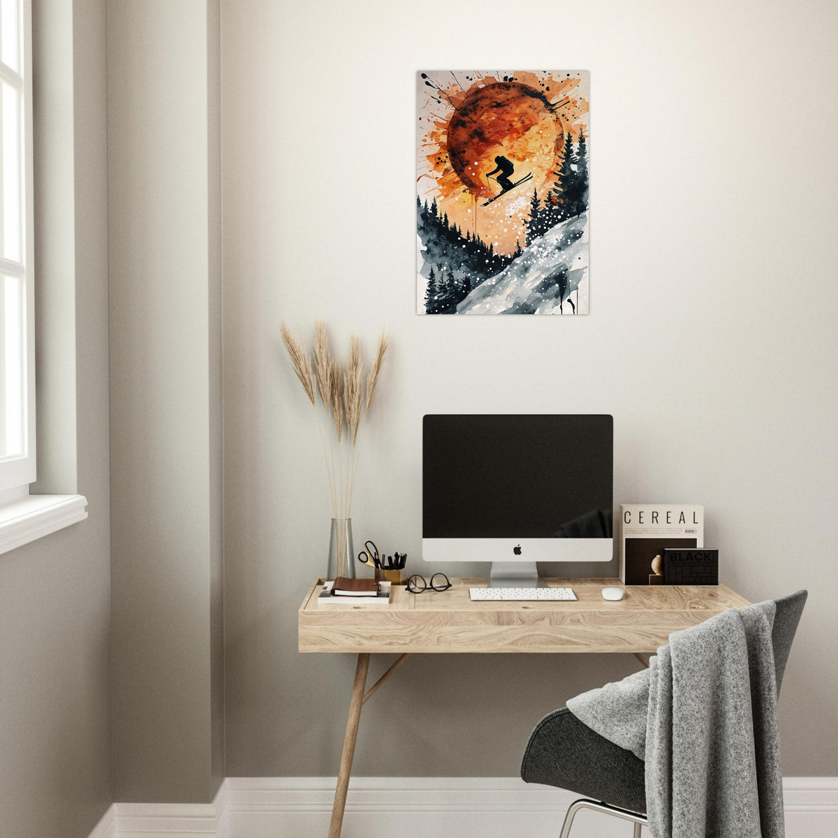 Sunset Ski Jump Poster - Abstract Winter Sports Wall Art
