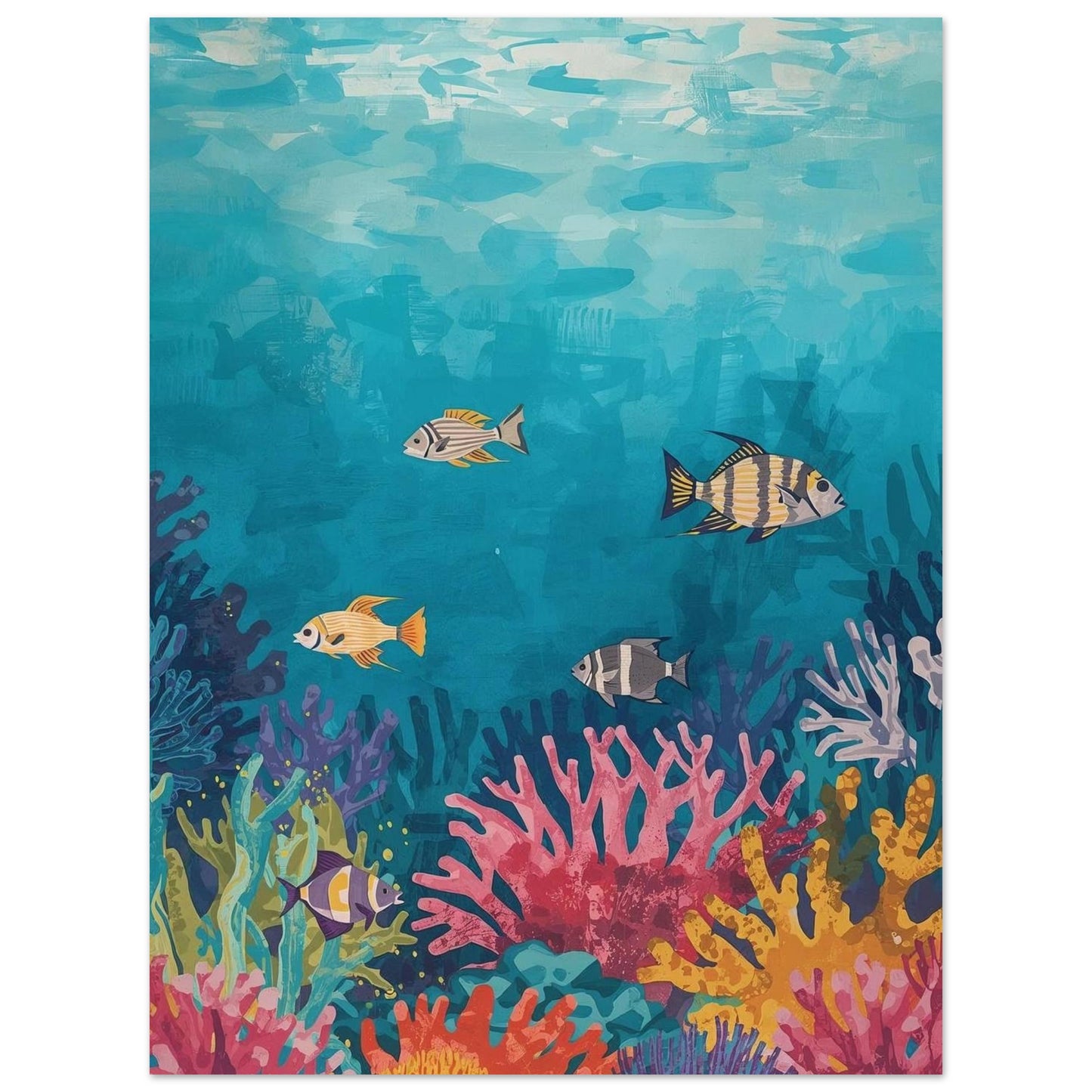 Colorful underwater scene with fish and coral on a blue background